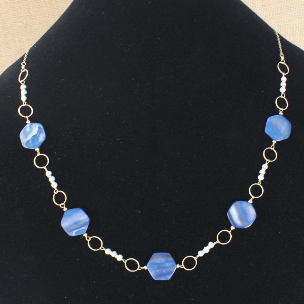 Dark Ocean Shells, Silverite and 14kt GF Necklace
